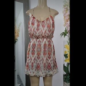Roxy Small Boho Printed Mini Dress in Cream and Coral